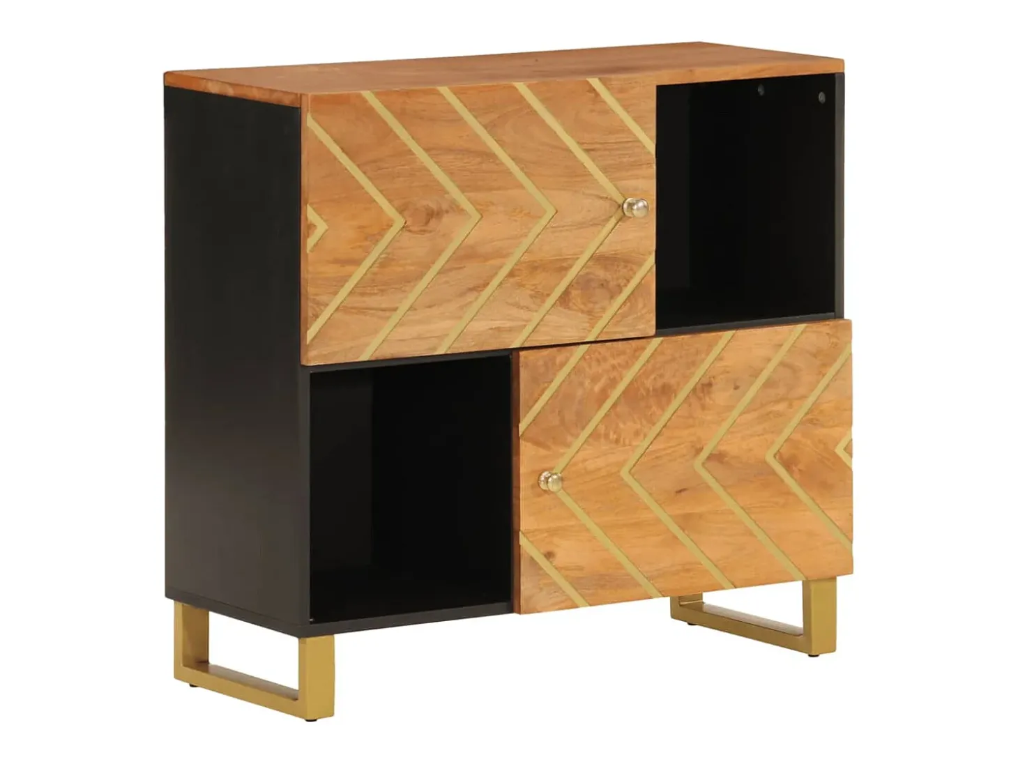 Mueble auxiliar madera maciza mango marrón/negro 80x33,5x75 cm