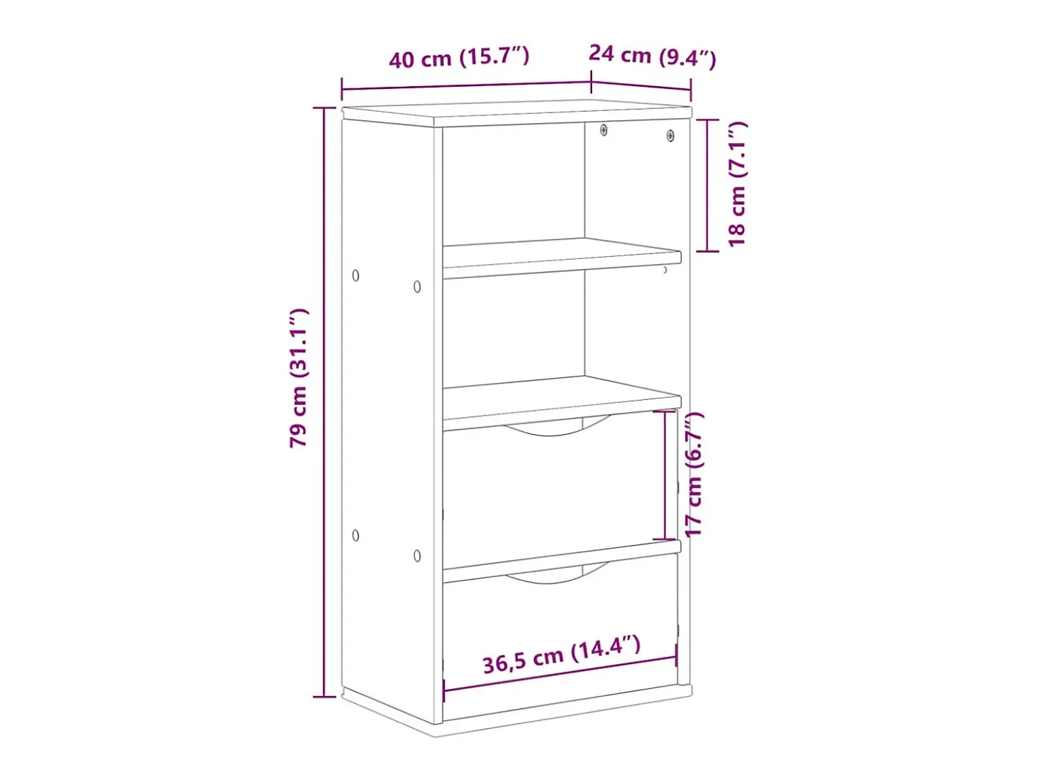 Mueble auxiliar ODDA blanco con cajones 40x24x79 cm madera maciza de pino