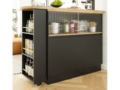 Mueble bar de 2 puertas - Mueble bar extensible con 2 puertas corredizas de vidrio y estantes abiertos - negro