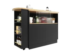 Mueble bar de 2 puertas - Mueble bar extensible con 2 puertas corredizas de vidrio y estantes abiertos - negro
