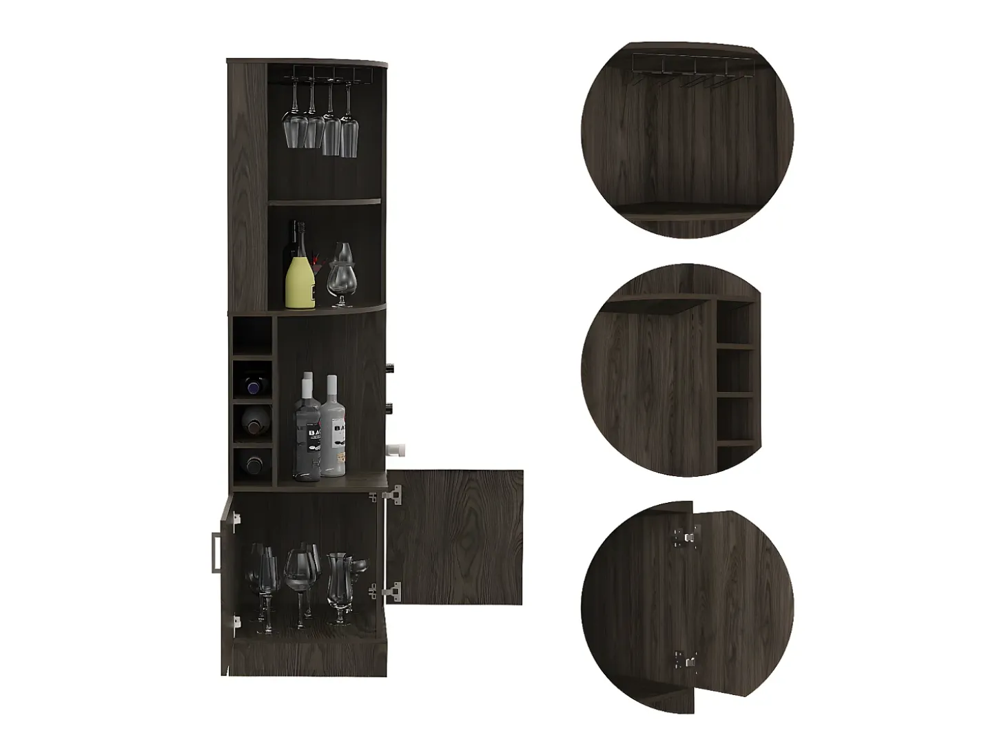 Mueble bar esquinero Syrah, con soporte para copas 180.6CM A X 46.9CM An X 46.9CM P Coñac