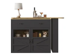 Mueble bar extensible - 138-204 x 39 x 104 cm - Mesa de comedor giratoria 360° - con 2 puertas + 2 cajones - MDF - negro