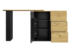 Mueble bar extensible - 138-204 x 39 x 104 cm - Mesa de comedor giratoria 360° - con 1 puerta + 3 cajones - MDF - negro