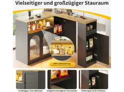 Mueble Bar Giratorio - 4 Puertas y Estantes de Almacenamiento - LEDs - Madera MDF - Negro y Natural
