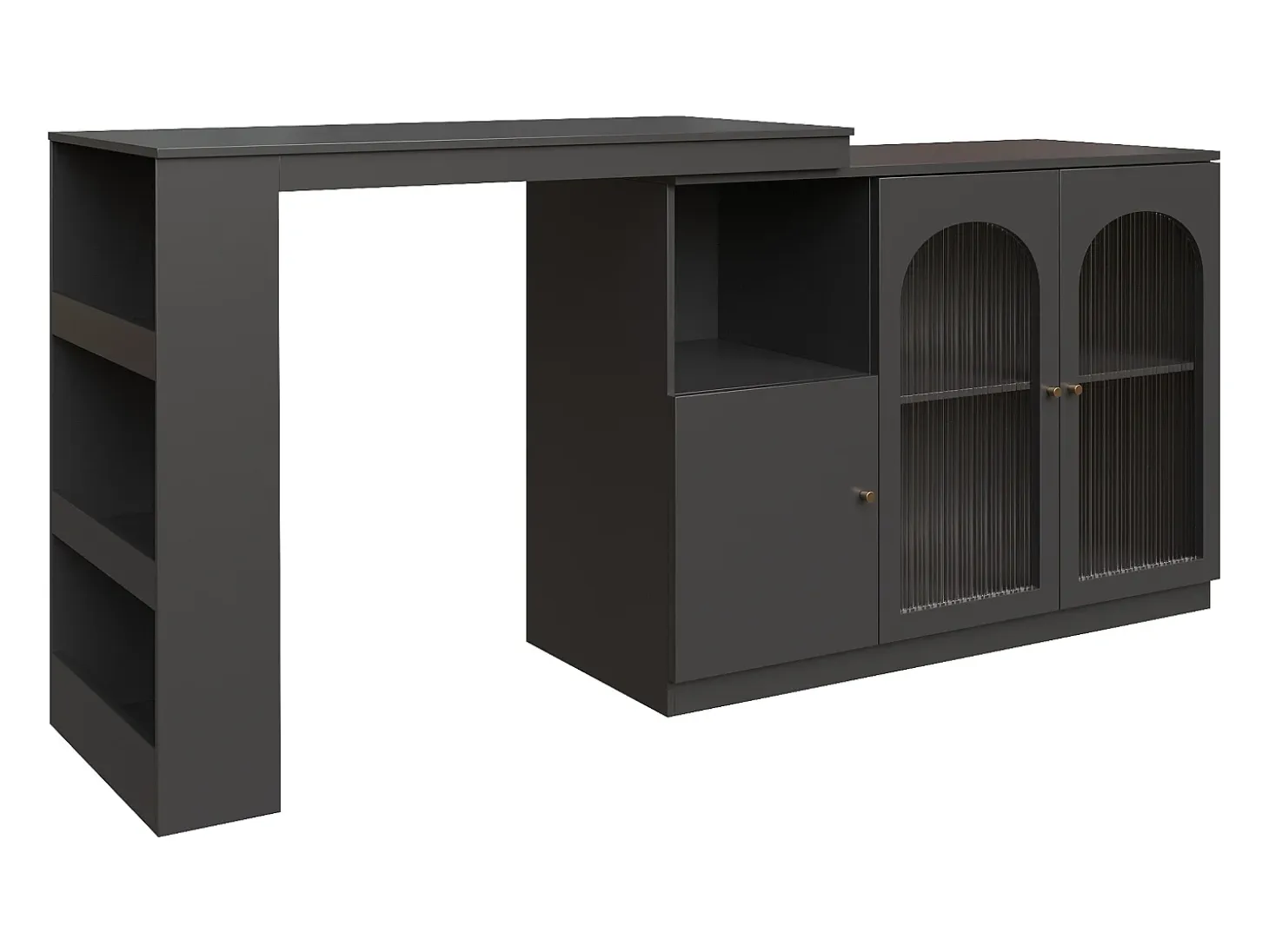 Mueble bar giratorio - 200 x 40 x 103 cm - con 3 puertas y 4 compartimentos abiertos - puerta de cristal - negro