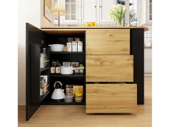 Mueble bar giratorio - Mesa de bar extensible con 3 cajones y 1 puerta - almacenamiento abierto - negro