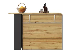 Mueble bar giratorio - Mesa de bar extensible con 1 cajones y 2 puerta de cristal - almacenamiento abierto - negro