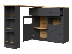 Mueble bar giratorio - Mesa de bar extensible con 1 cajones y 2 puerta de cristal - almacenamiento abierto - negro