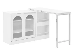Mueble bar giratorio blanco - Mesa de bar con 2 puertas de cristal y 2 compartimentos de almacenamiento abiertos - parte superior giratoria