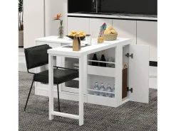 Mueble bar giratorio blanco - Mesa de bar con 2 puertas de cristal y 2 compartimentos de almacenamiento abiertos - parte superior giratoria
