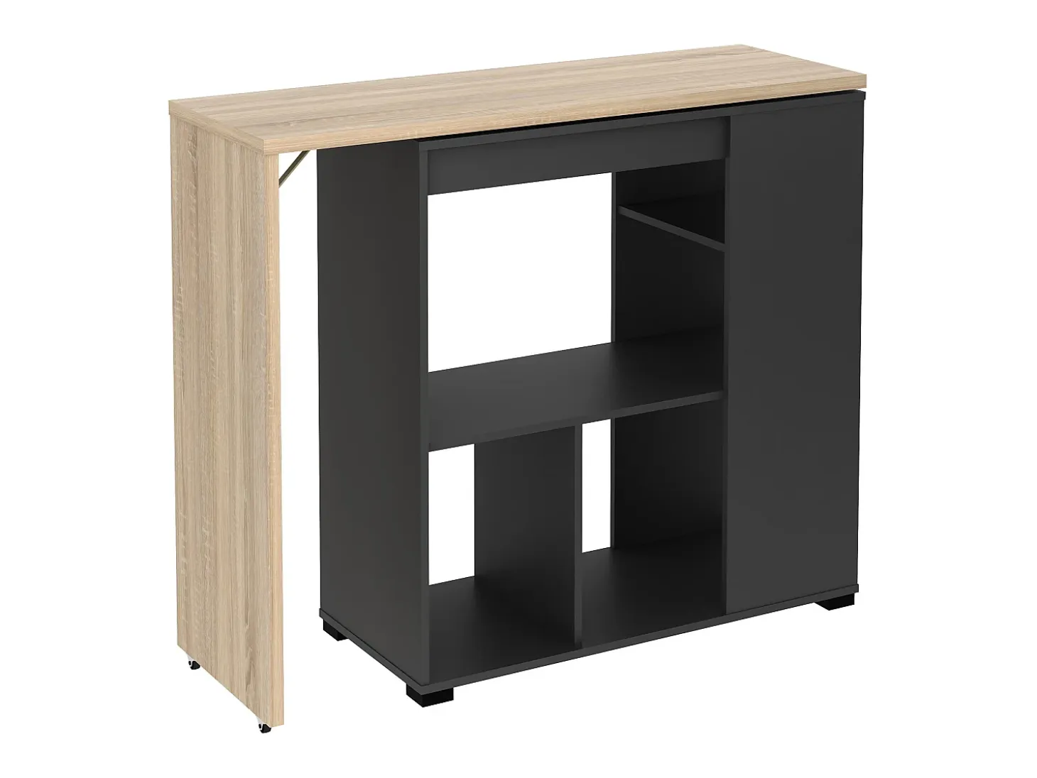 Mueble bar giratorio con almacenaje - Natural y antracita - SATURN