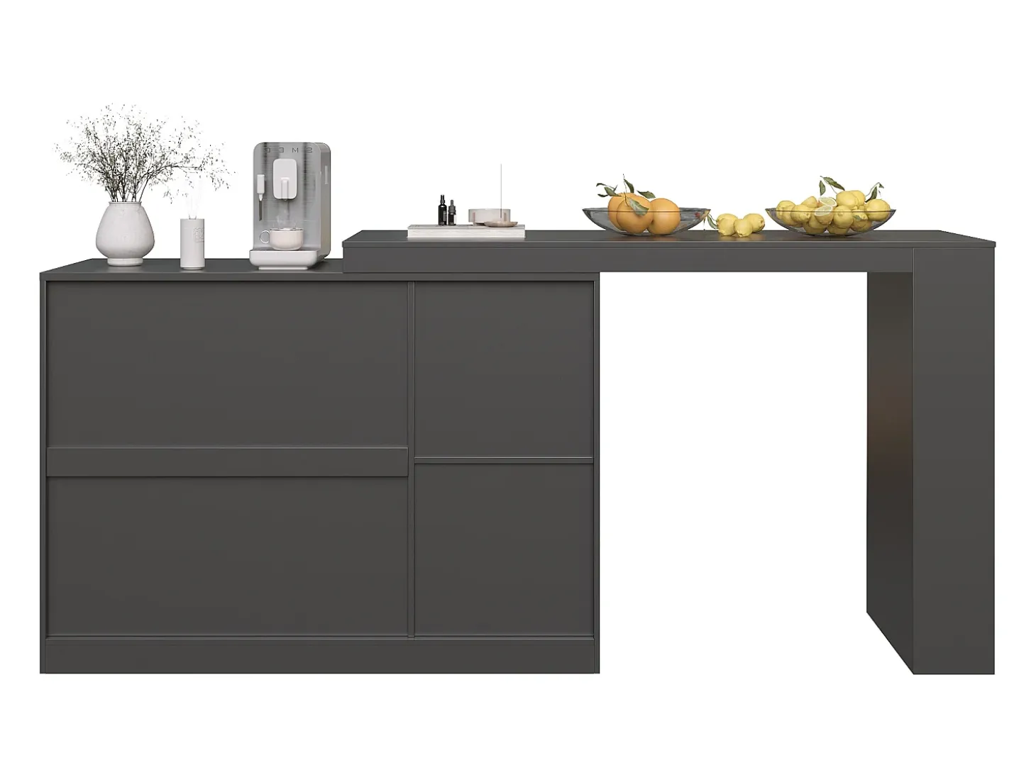 Mueble bar giratorio con 3 puertas, 2 de ellas de cristal, estantes abiertos incluidos, cuerpo negro - 120x40x103cm