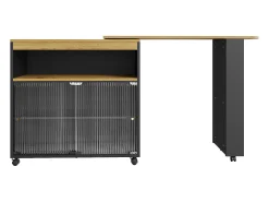 Mueble bar giratorio con ruedas con 2 puertas correderas de cristal, 1 nicho y estantes, LED incluido, MDF, negro - 138x39x105cm