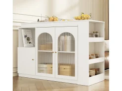 Mueble bar giratorio con 3 puertas, 2 de ellas de cristal, estantes abiertos incluidos, cuerpo blanco - 120x40x103cm