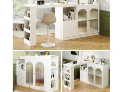 Mueble bar giratorio con 3 puertas, 2 de ellas de cristal, estantes abiertos incluidos, cuerpo blanco - 120x40x103cm