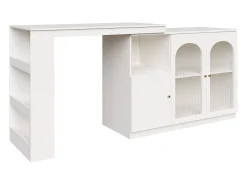Mueble bar giratorio con 3 puertas, 2 de ellas de cristal, estantes abiertos incluidos, cuerpo blanco - 120x40x103cm