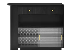 Mueble bar giratorio con enchufes, iluminación LED y tablero perforado - Negro
