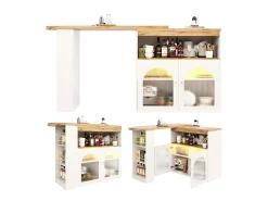Mueble bar giratorio con iluminación LED y dos puertas de cristal - blanco y natural