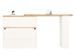 Mueble bar giratorio con iluminación LED y dos puertas de cristal - blanco y natural