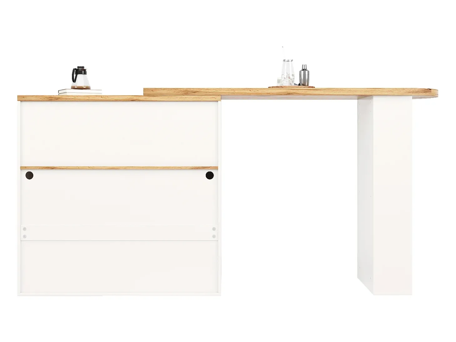 Mueble bar giratorio con iluminación LED y dos puertas de cristal - blanco y natural