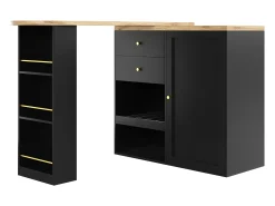 Mueble bar giratorio con 2 cajones, 1 puerta y 2 nichos, cuerpo negro con tapa chapada en madera - 138x39x104cm