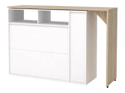 Mueble bar giratorio con almacenaje - Blanco y Natural - VINALO