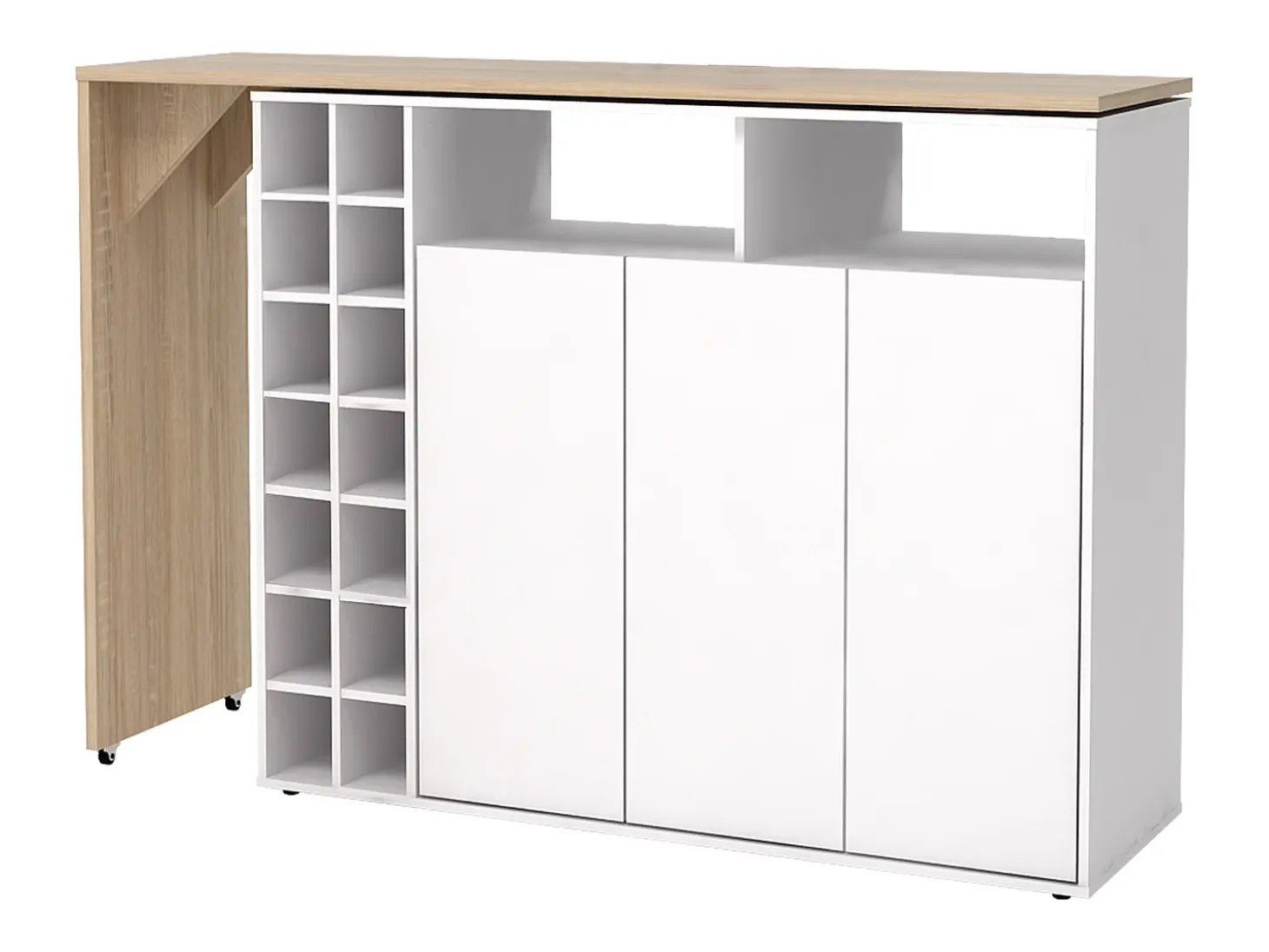 Mueble bar giratorio con almacenaje - Blanco y Natural - VINALO