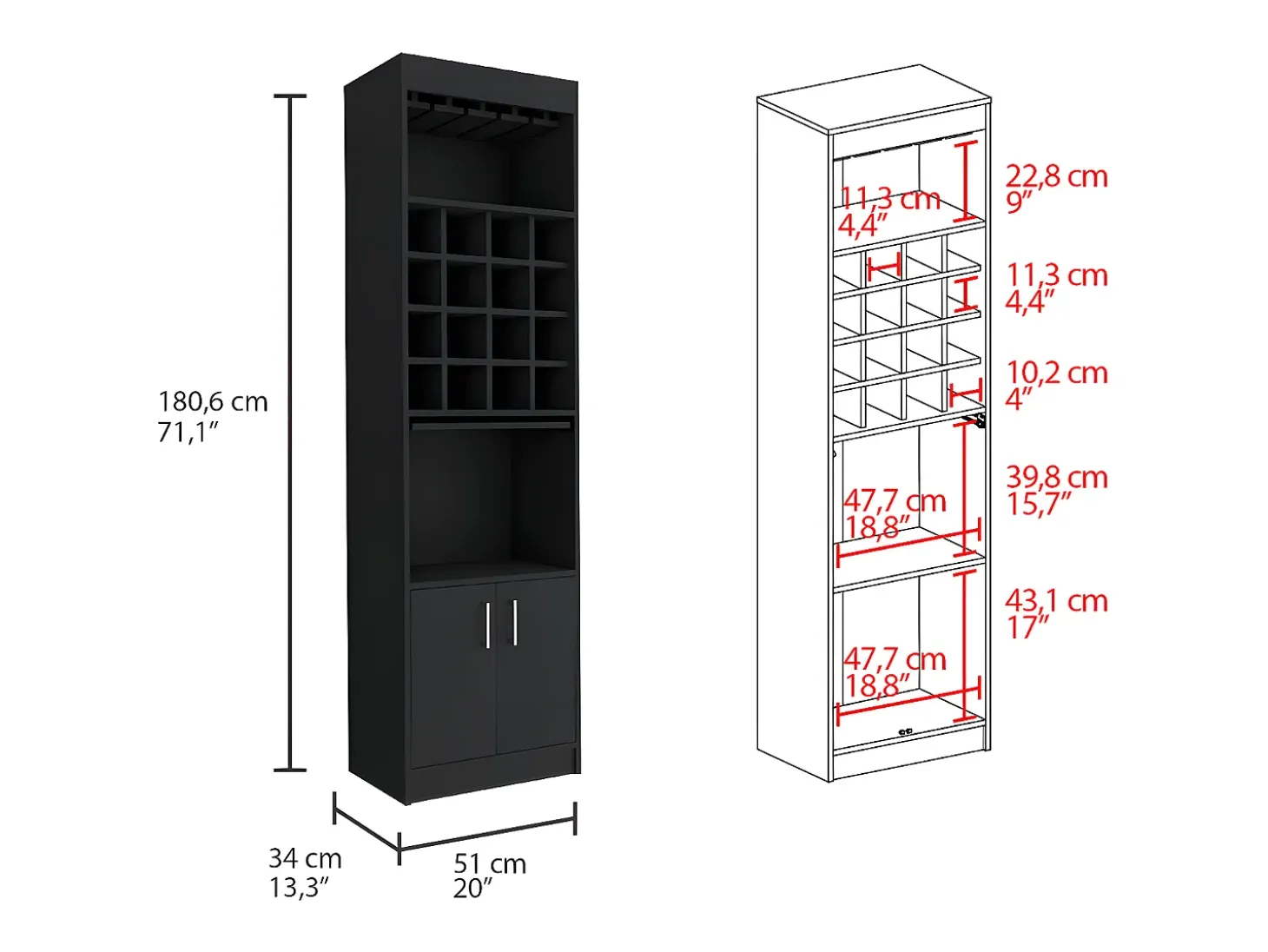 Mueble Bar Kava Beijing, con mesa extensible 180.6CM A X 51CM An X 34CM P Wengue