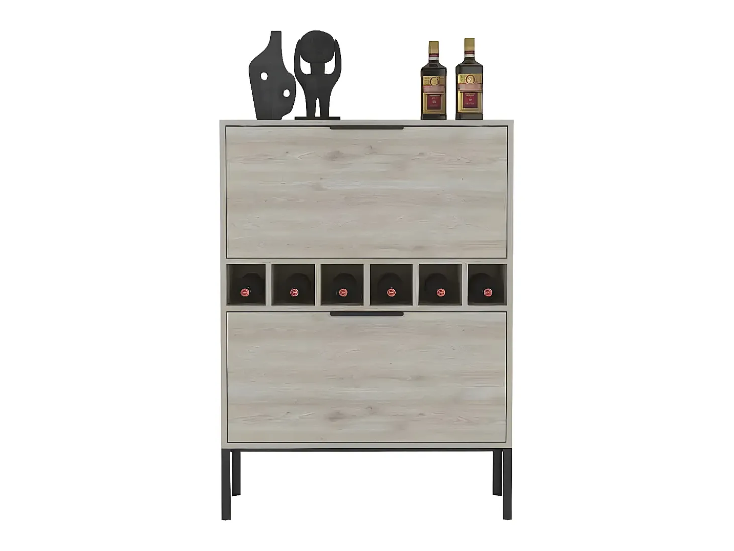 Mueble bar Lyrata, en melamina con botellero para vinos, portacopas y 4 estantes , 110 cm X 80 cm X 35 cm , Gris / plata
