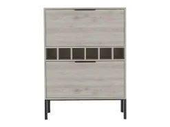 Mueble bar Lyrata, en melamina con botellero para vinos, portacopas y 4 estantes , 110 cm X 80 cm X 35 cm , Gris / plata