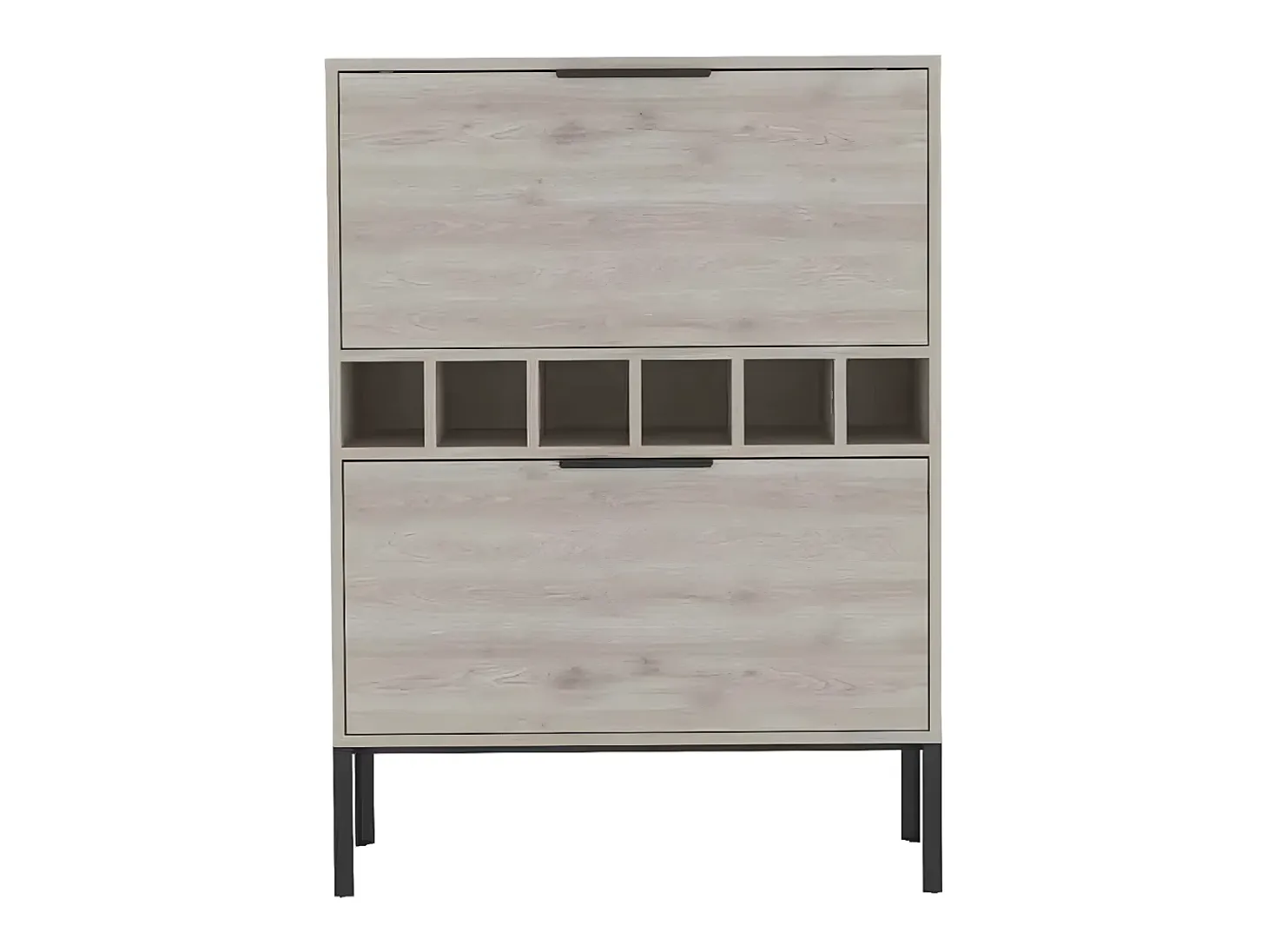 Mueble bar Lyrata, en melamina con botellero para vinos, portacopas y 4 estantes , 110 cm X 80 cm X 35 cm , Gris / plata