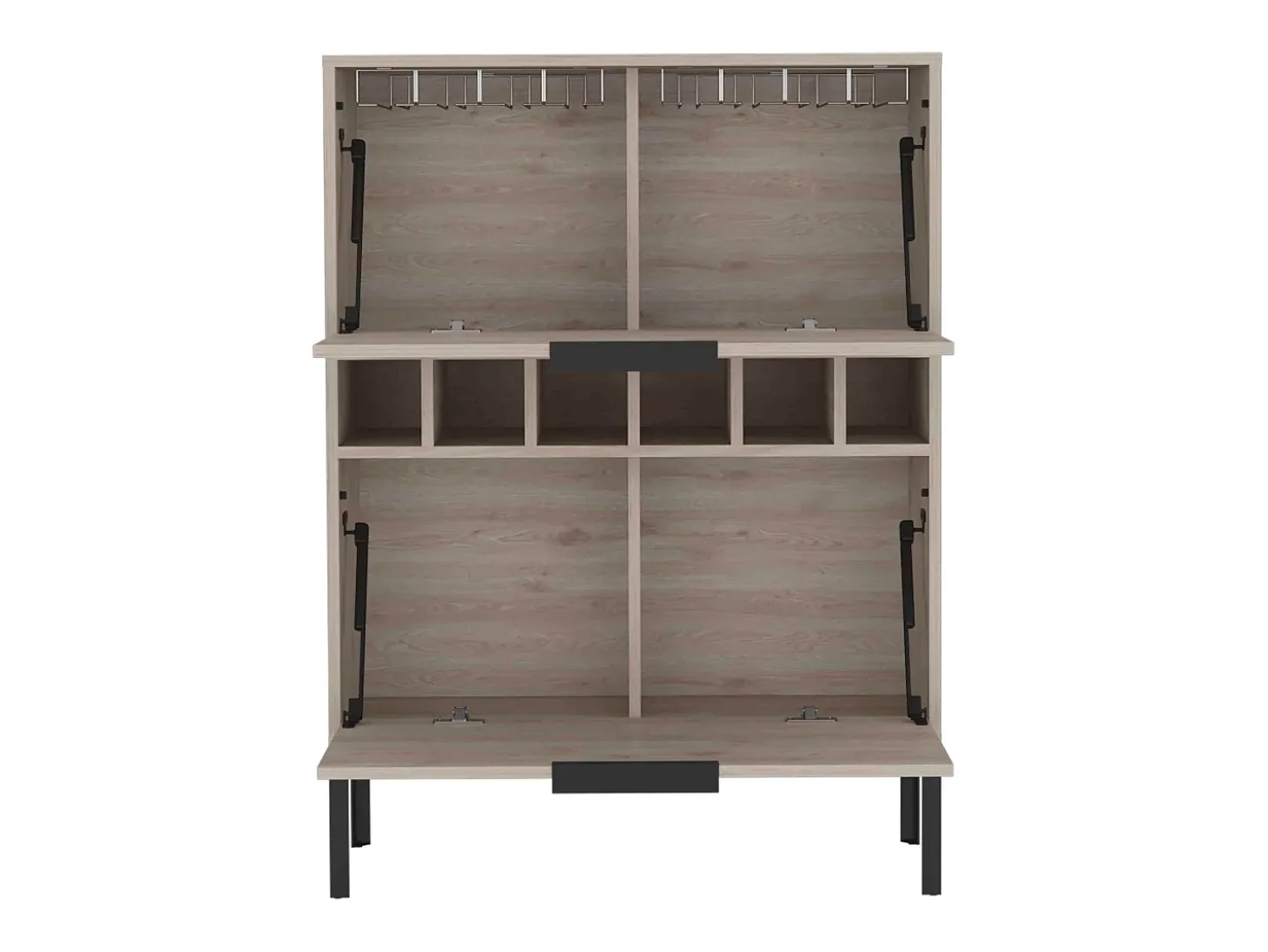 Mueble bar Lyrata, en melamina con botellero para vinos, portacopas y 4 estantes , 110 cm X 80 cm X 35 cm , Gris / plata