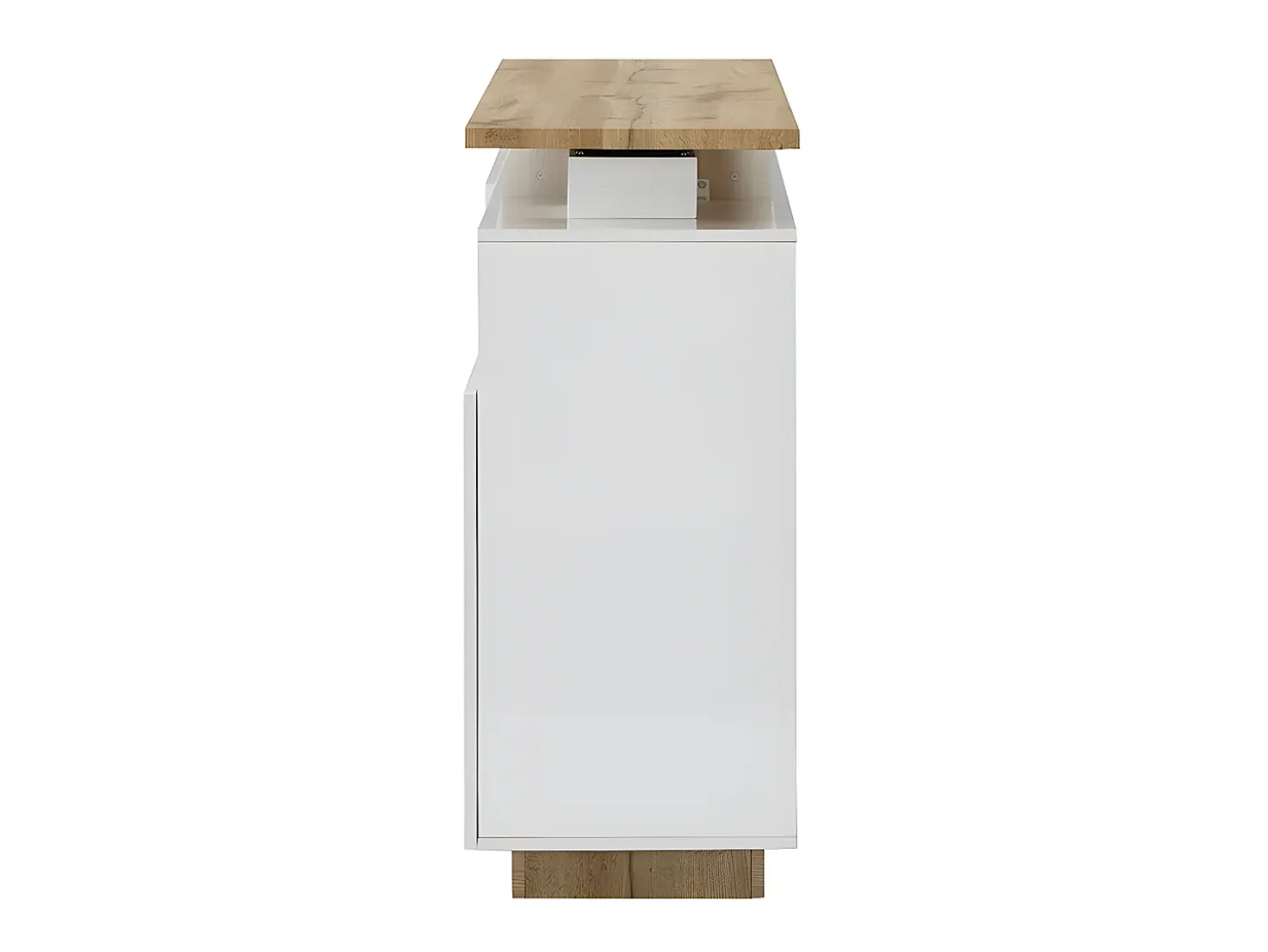 Mueble bar pivotante - 2 puertas 1 cajón 1 estante - MDF - Blanco lacado y roble - ELDIR