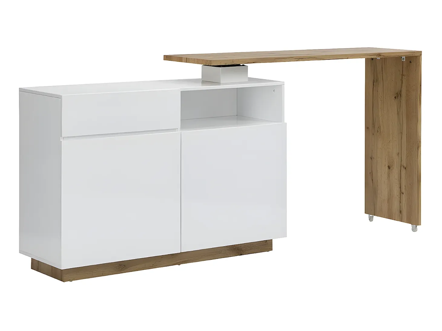 Mueble bar pivotante - 2 puertas 1 cajón 1 estante - MDF - Blanco lacado y roble - ELDIR