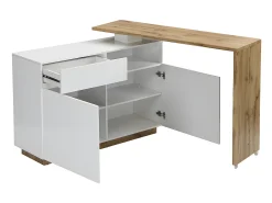 Mueble bar pivotante - 2 puertas 1 cajón 1 estante - MDF - Blanco lacado y roble - ELDIR