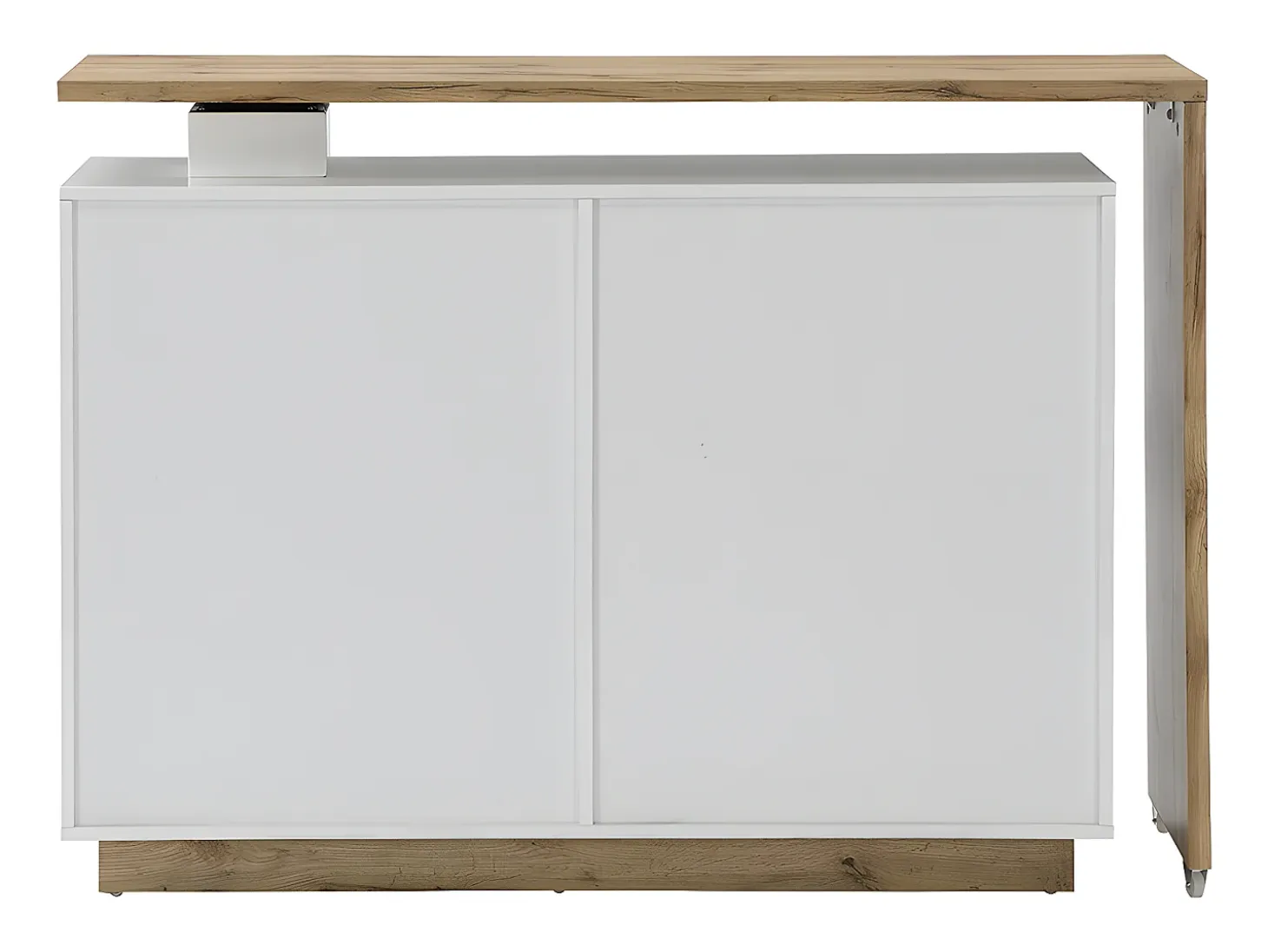 Mueble bar pivotante - 2 puertas 1 cajón 1 estante - MDF - Blanco lacado y roble - ELDIR