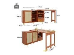 Mueble Buffet, Barra Giratoria Extensible - MDF - Con Almacenamiento Varios - Marrón