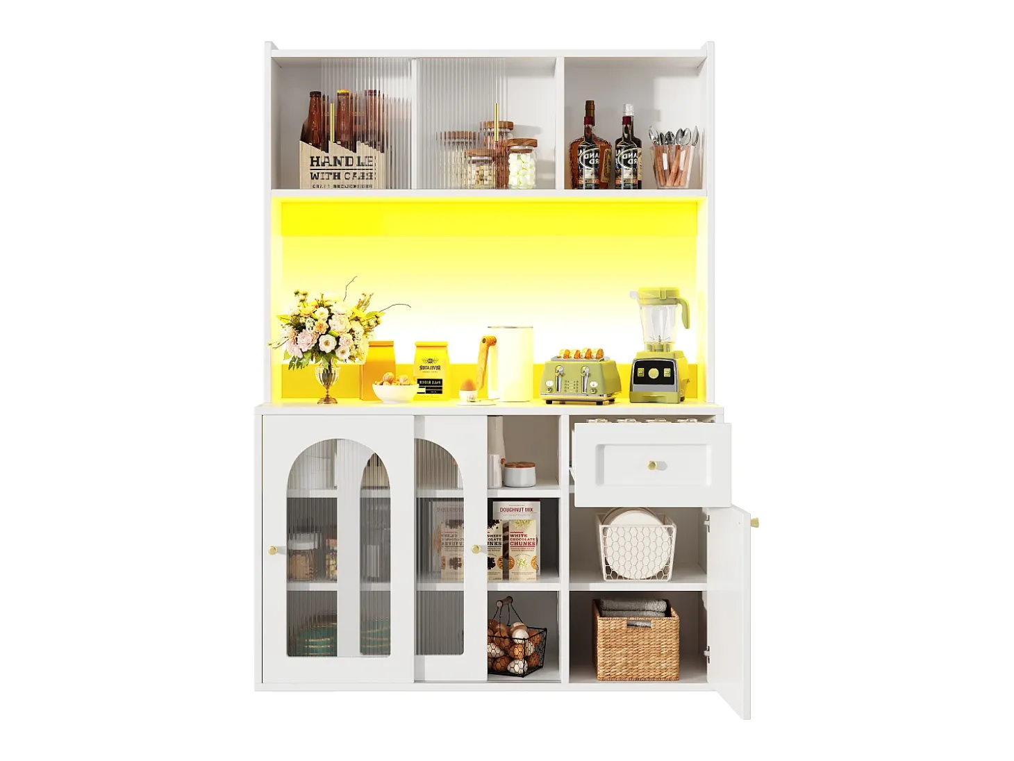 Mueble buffet con LED, 3 tiroirs, étagères réglables, MDF, blanco (120x35x167 cm)