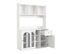 Mueble buffet con LED, 3 tiroirs, étagères réglables, MDF, blanco (120x35x167 cm)
