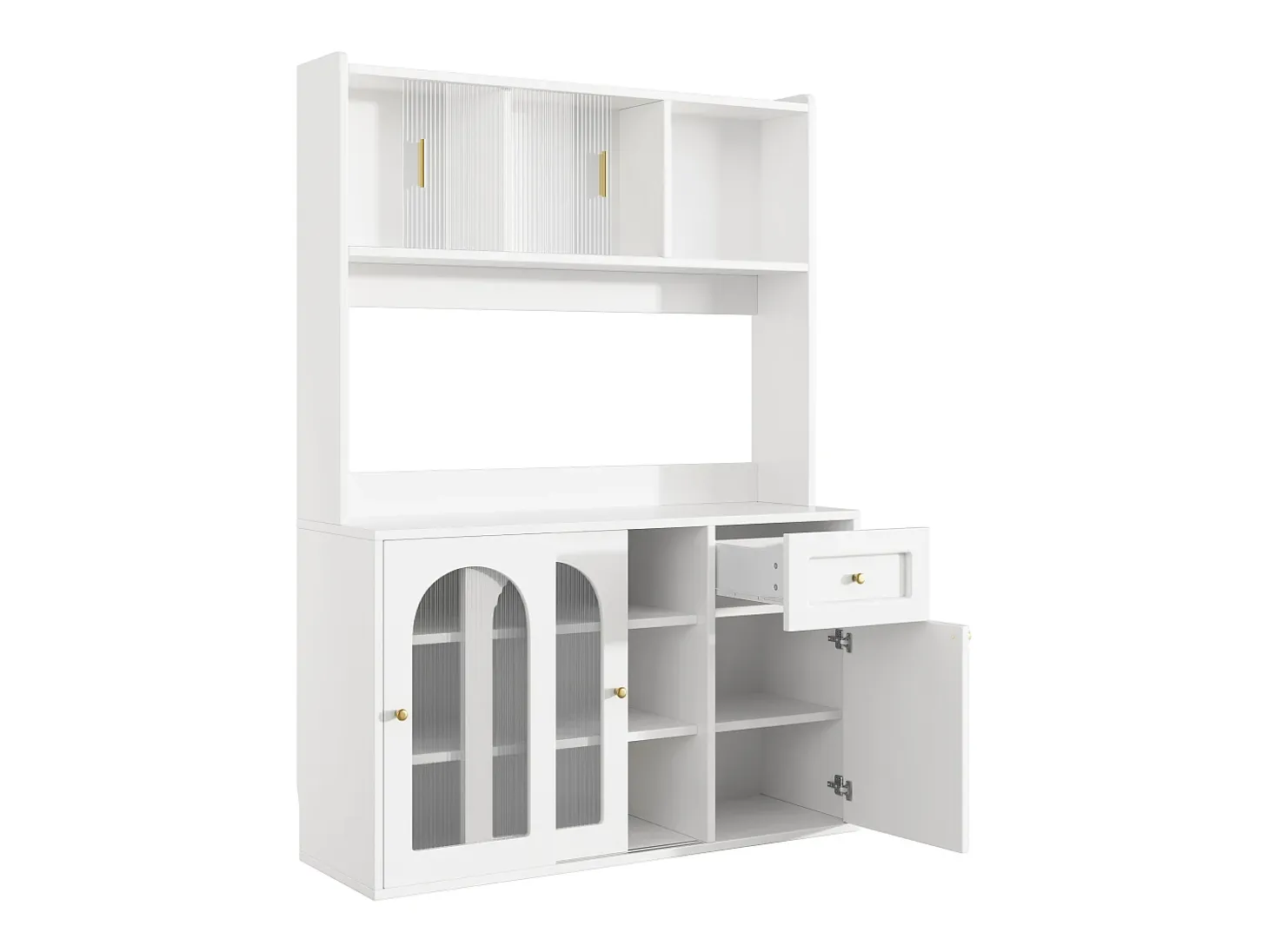 Mueble buffet con LED, 3 tiroirs, étagères réglables, MDF, blanco (120x35x167 cm)