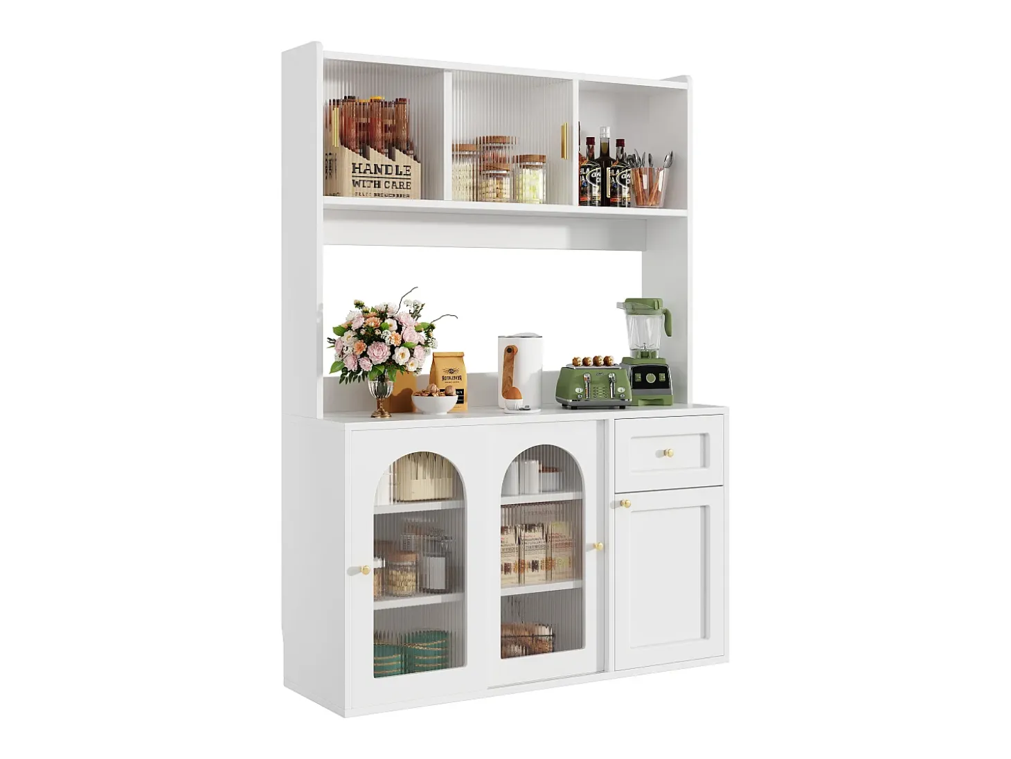 Mueble buffet con LED, 3 tiroirs, étagères réglables, MDF, blanco (120x35x167 cm)