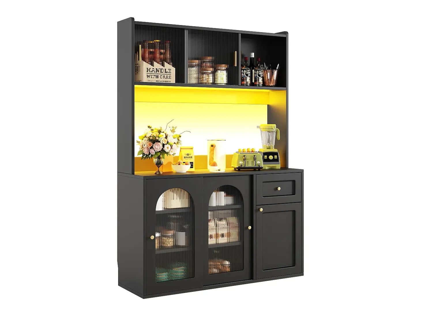 Mueble buffet con LED, 3 tiroirs, étagères réglables, MDF, negro (120x35x167 cm)