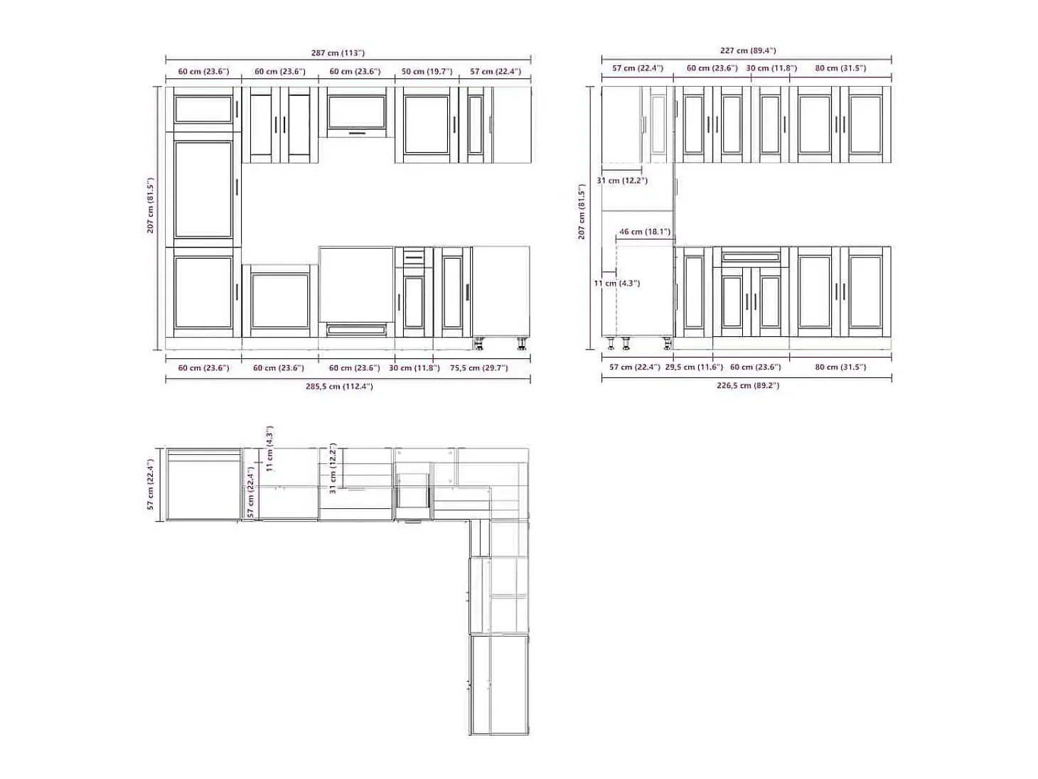 Mueble cocina Porto roble marrón 14 pzas madera contrachapada