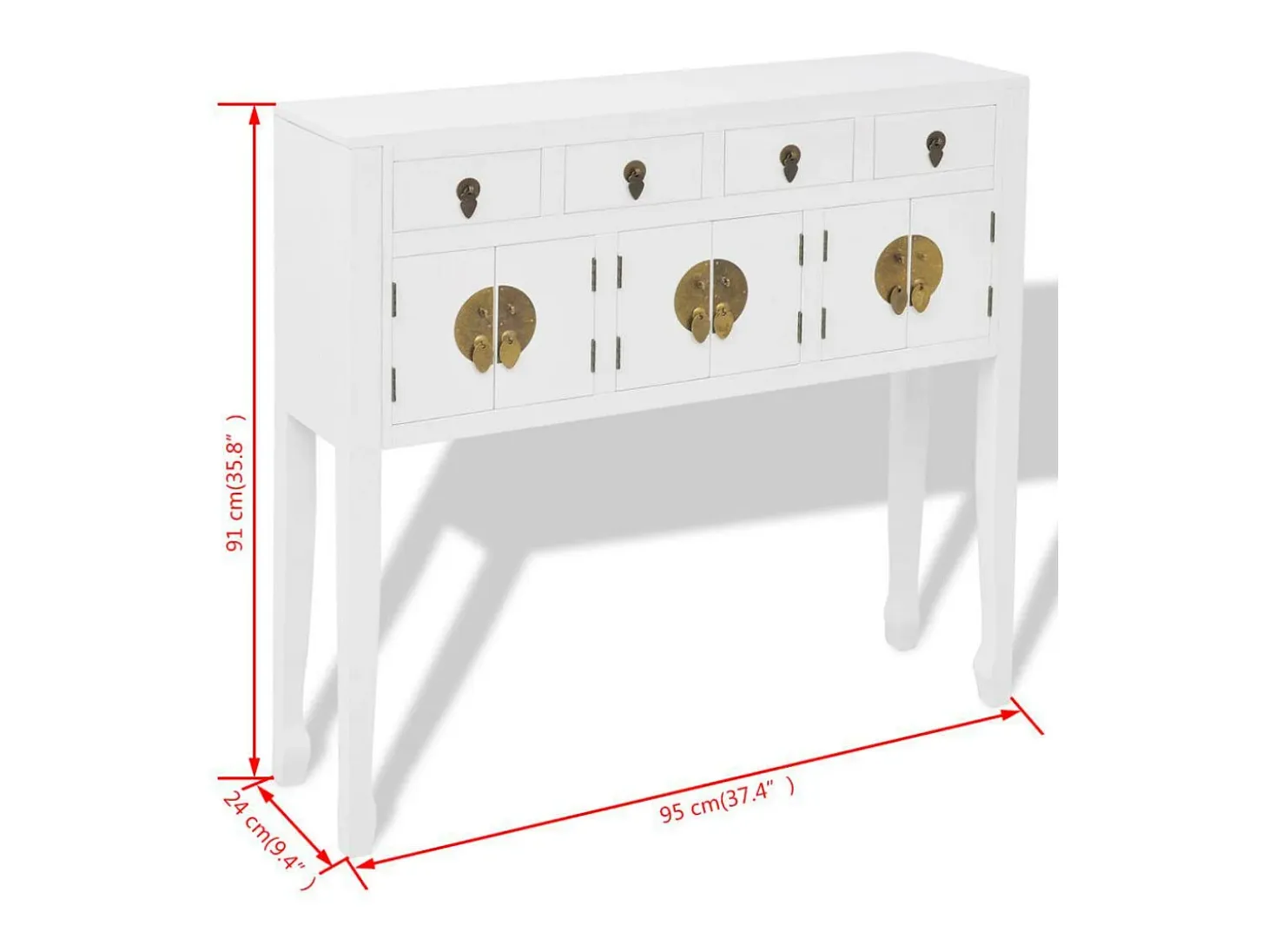 Mueble consola aparador buffet estilo chino en madera maciza blanca 4402004
