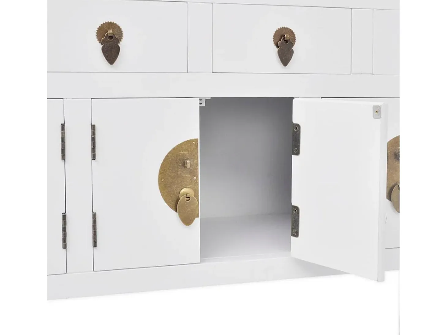 Mueble consola aparador buffet estilo chino en madera maciza blanca 4402004