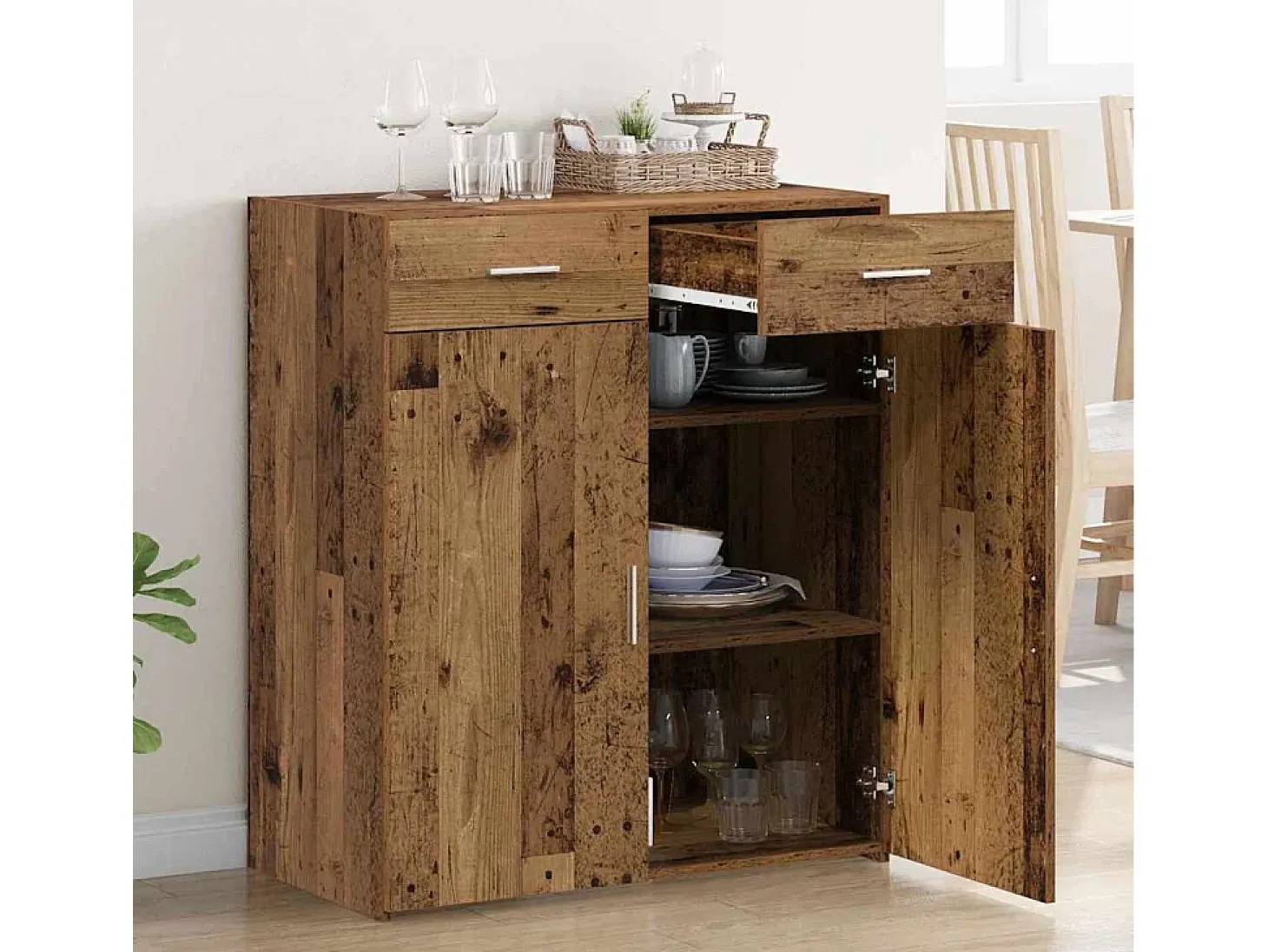 Mueble de almacenaje de madera antigua 80x42,5x93,5 cm en madera de ingeniería