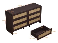 Mueble de almacenaje de ratán en forma de arco con 6 cajones - para salón o cocina - Marrón