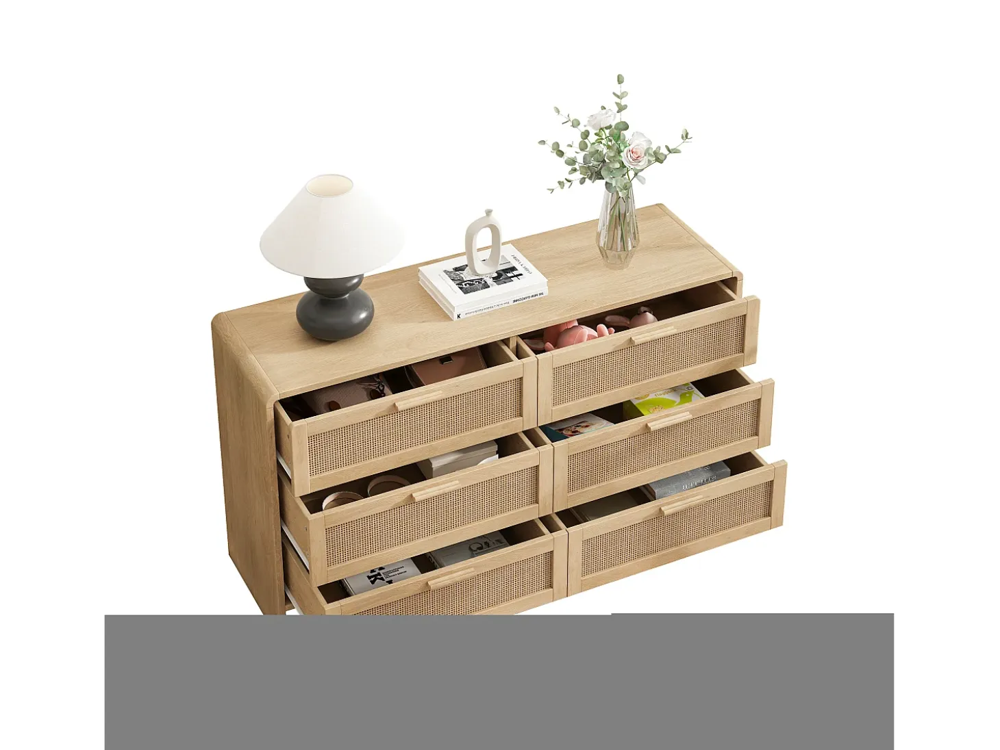 Mueble de almacenaje de ratán en forma de arco con 6 cajones - para salón o cocina - natural