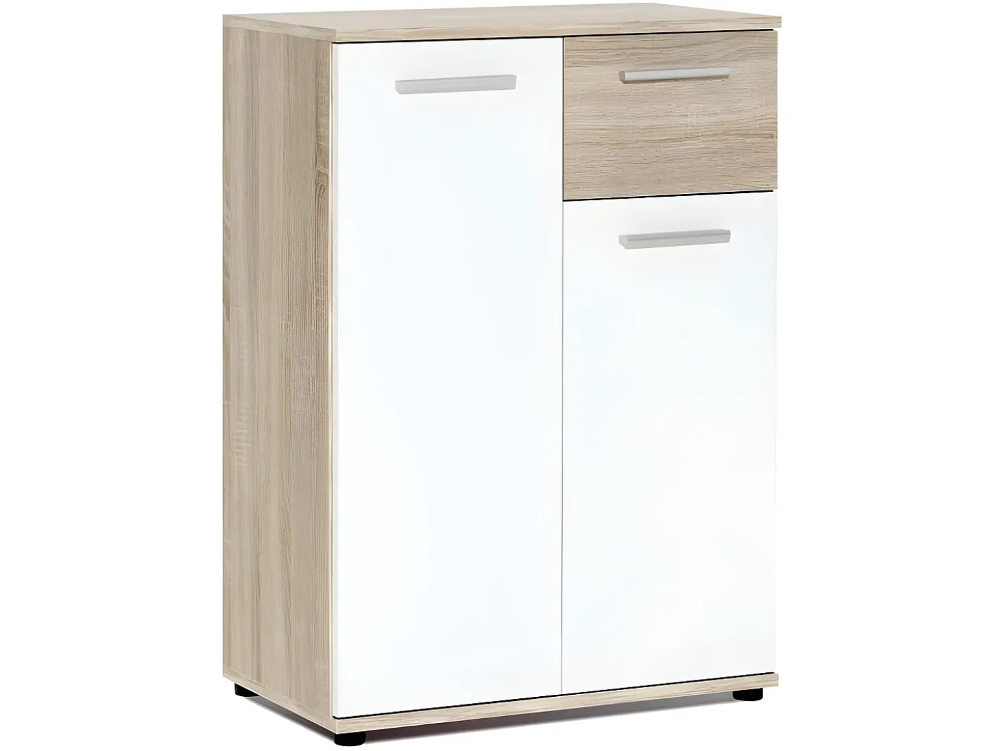 Mueble de almacenaje Petit Buffet - Blanco mate y roble Sonoma - Clásico - 60 cm