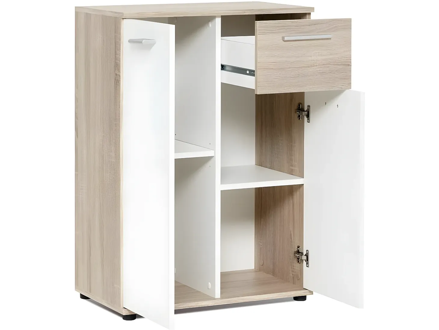 Mueble de almacenaje Petit Buffet - Blanco mate y roble Sonoma - Clásico - 60 cm